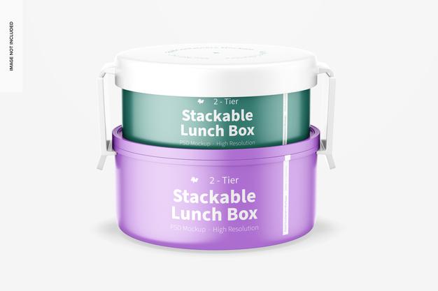 Free 2-Tier Stackable Lunch Box Mockup, Front View Psd