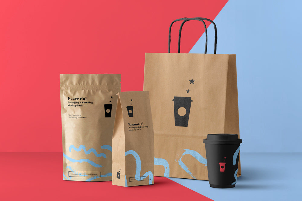 Free Essential Bags and Coffee Cup Mockup Pack