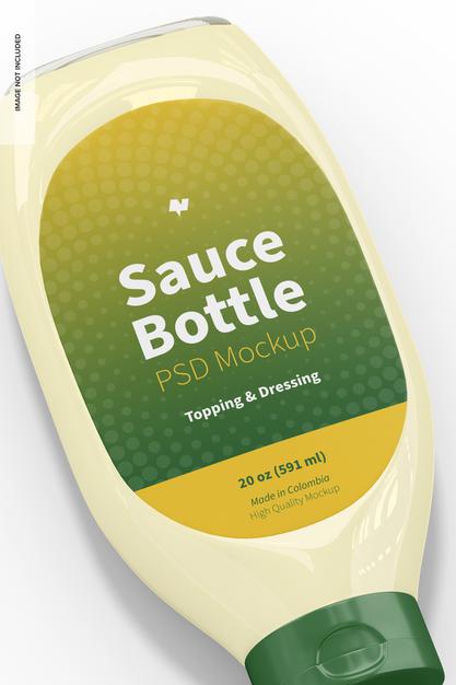 Free 20 Oz Sauce Bottle Mockup, Close Up Psd