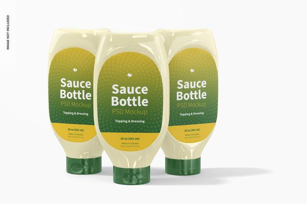 Free 20 Oz Sauce Bottle Set Mockup Psd