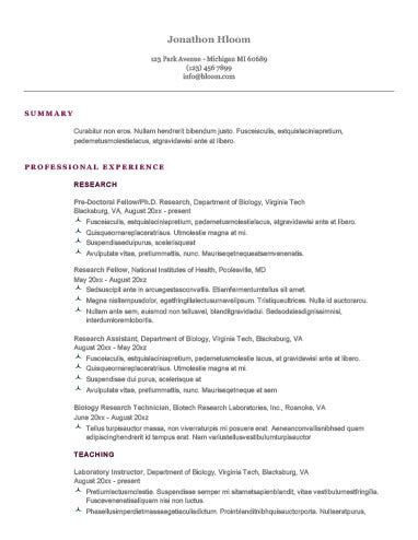 Free Writers Ivy League CV Resume Template in Microsoft Word (DOCX) Format