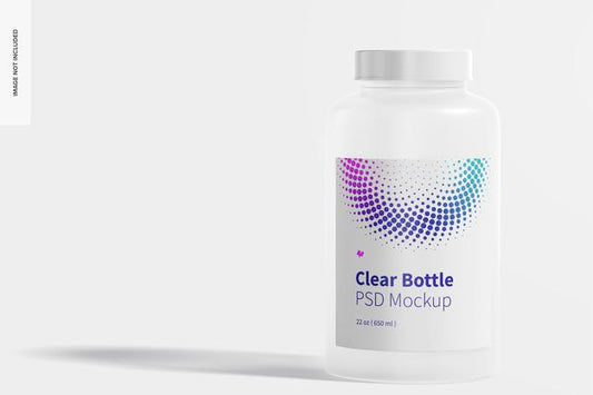 Free 22 Oz Clear Bottle Mockup, Perspective Psd