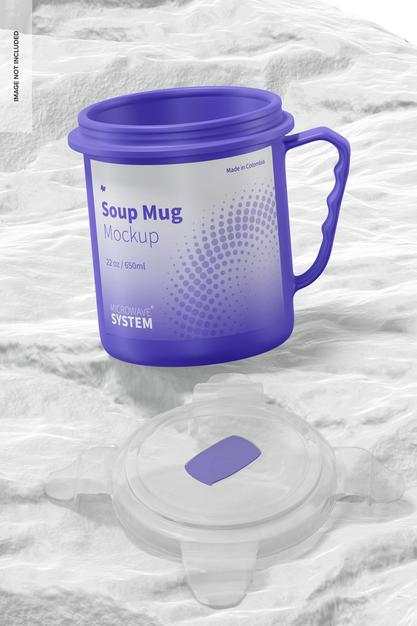 Free 22 Oz Soup Mug Mockup, Opened Psd