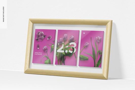 Free 2:3 Collage Picture Frame Mockup, Leaned Psd
