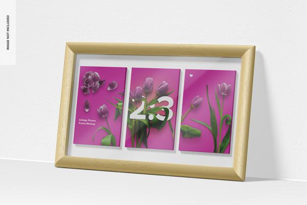 Free 2:3 Collage Picture Frame Mockup, Leaned Psd