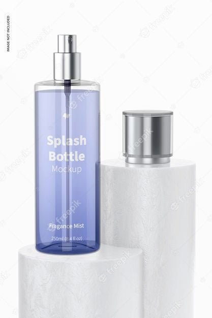 Free 250 Ml Splash Bottle Mockup, On Surface Psd