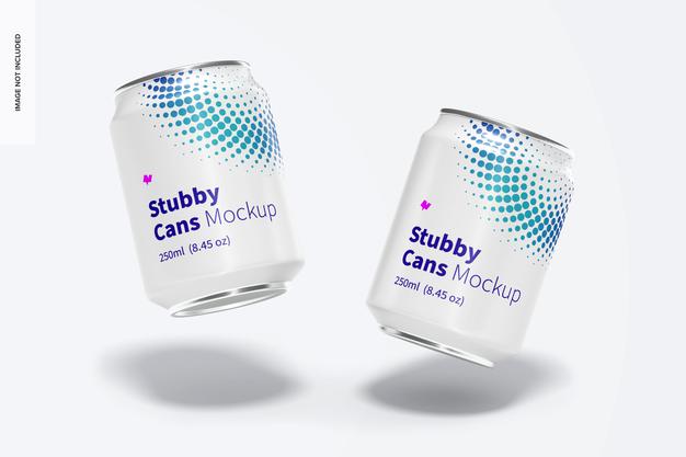 Free 250Ml Stubby Cans Mockup, Falling Psd