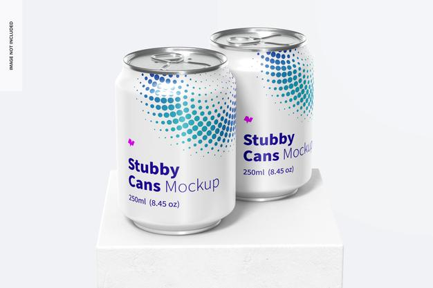 Free 250Ml Stubby Cans Mockup, Front View Psd