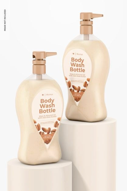 Free 32 Oz Body Wash Bottles Mockup, On Surfaces Psd