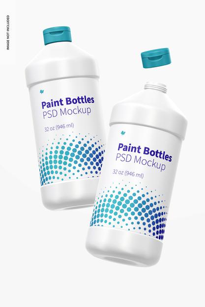 Free 32 Oz Paint Bottles Mockup, Floating Psd