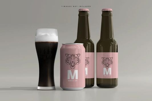 Free 330Ml Medium Size Soda Or Beer Can And Bottle Mockup Psd