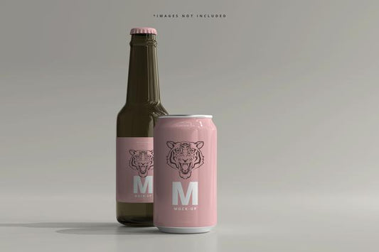 Free 330Ml Medium Size Soda Or Beer Can And Bottle Mockup Psd