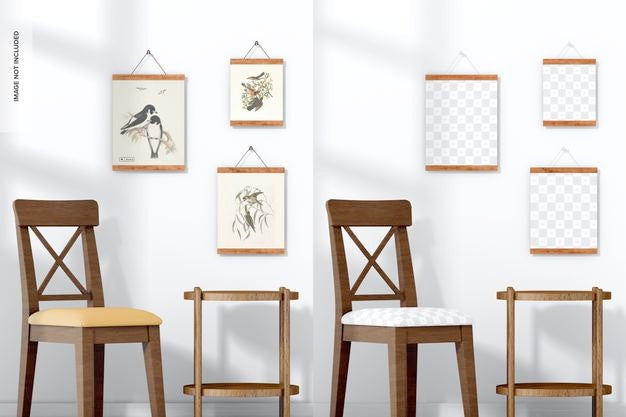 Free 3:4 Wooden Frame Poster Hanger Set With Furniture Mockup Psd