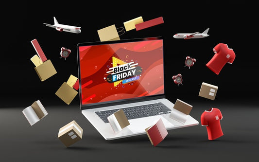 Free 3D Black Friday Items On Black Background Psd