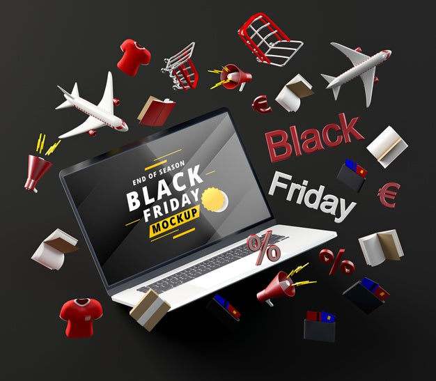 Free 3D Black Friday Tech On Black Background Psd