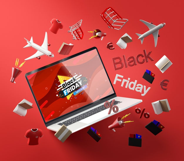 Free 3D Black Friday Tech On Red Background Psd
