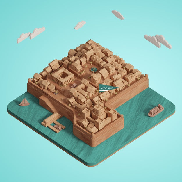 Free 3D Cities World Day Miniature Model Psd