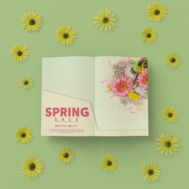 Free 3D Floral Frame With Spring Card On Table Psd