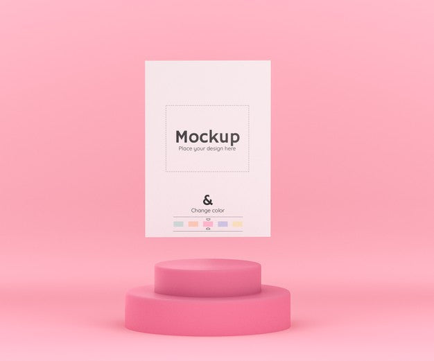 Free 3D Geometrical Pink Environment With Cylinder Podium For Paper Sheet Mockup And Editable Color Psd