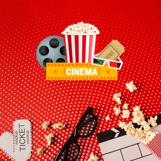 Free 3D Glasses And Cinema Mock-Up Top View Psd