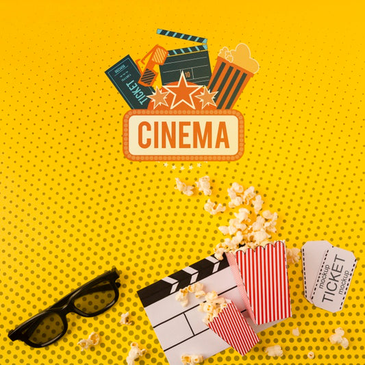 Free 3D Glasses And Cinema Popcorn Top View Psd