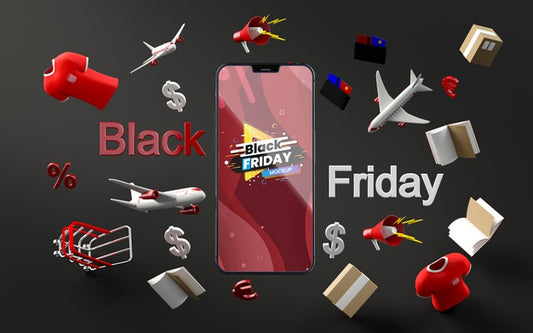 Free 3D Items Black Friday Sale Mock-Up Black Background Psd