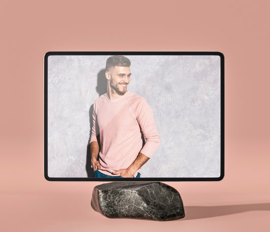 Free 3D Mock-Up Digital Tablet On Marble Rock Psd
