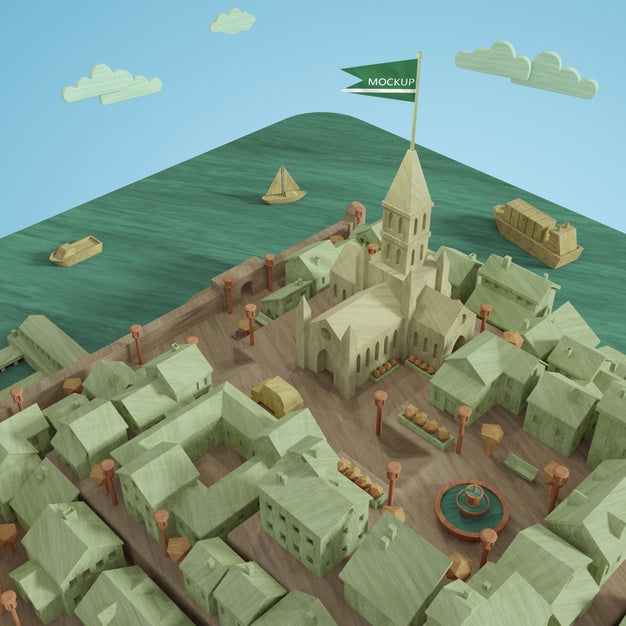 Free 3D Mock-Up Miniature Model Of Cities Psd