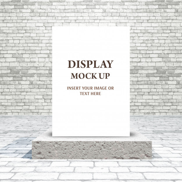 Free 3D Mock Up With Blank Picture On Podium In A Brick Room Psd