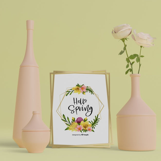 Free 3D Vases And Hello Spring Card Psd