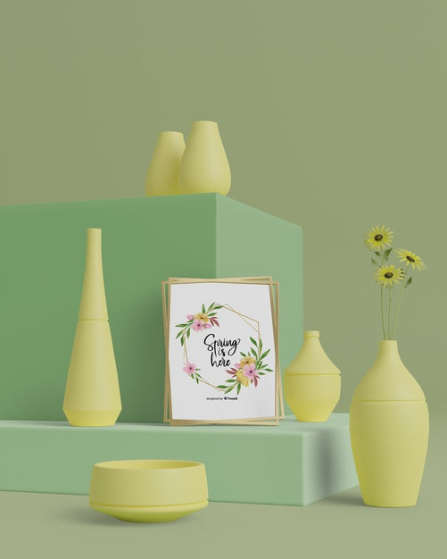 Free 3D Vases For Flowers On Table With Mock-Up Psd