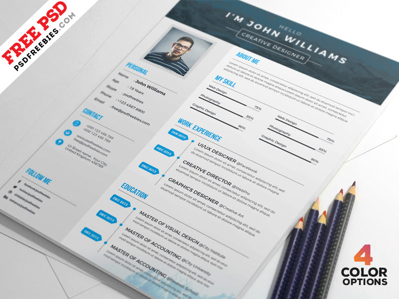 Free 4 Creative CV Resume Design Templates Set in Photoshop (PSD) Form ...