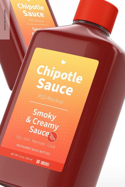 Free 4 Oz Chipotle Sauce Bottle Mockup, Close Up Psd