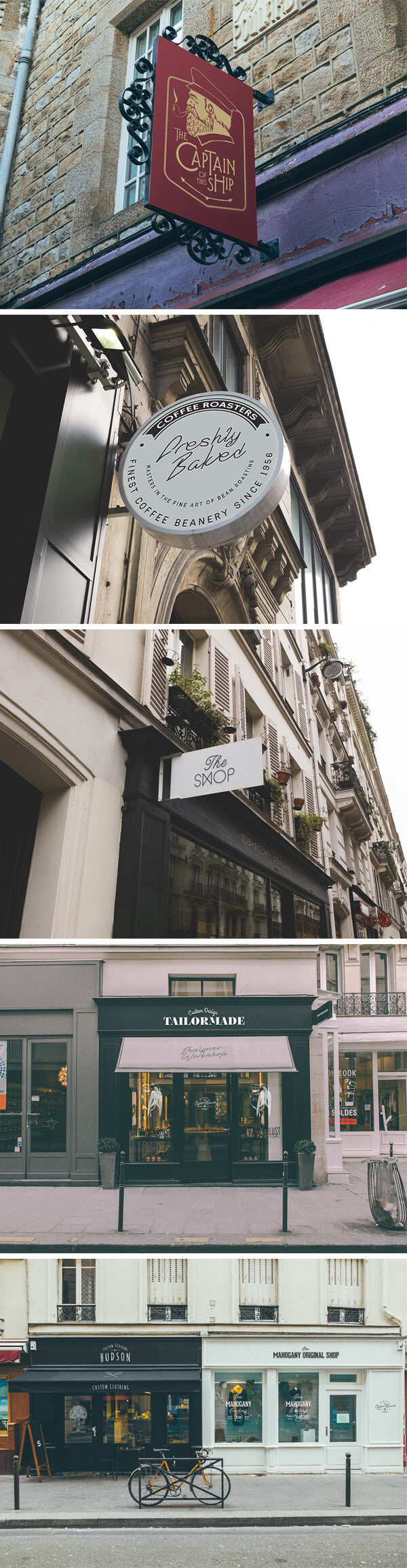 Free Five Store Signs and Facades PSD Mockups