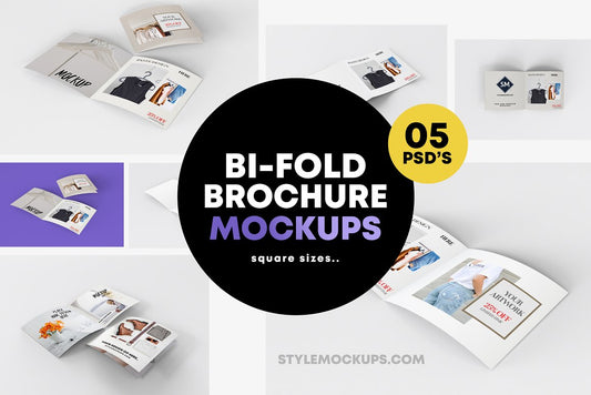 Free 5 Bi-Fold Brochure Square Mockups