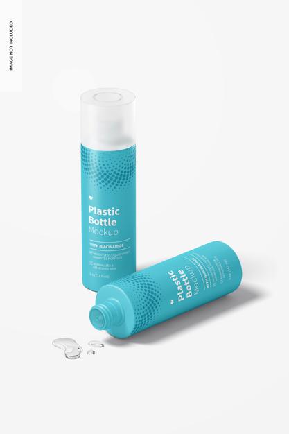 Free 5 Oz Plastic Bottles Mockup, Standing And Dropped Psd