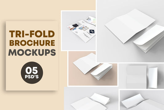 Free 5 Tri-Fold Brochure Mockups