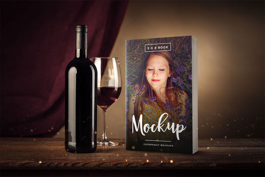 Free 5 X 8 Paperback Book Mockup With Wine Glass