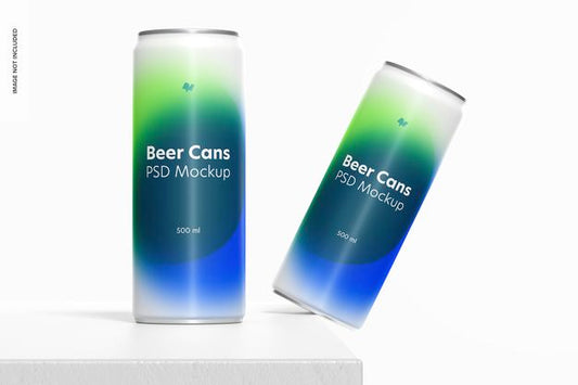 Free 500Ml Beer Cans Mockup, Falling Psd