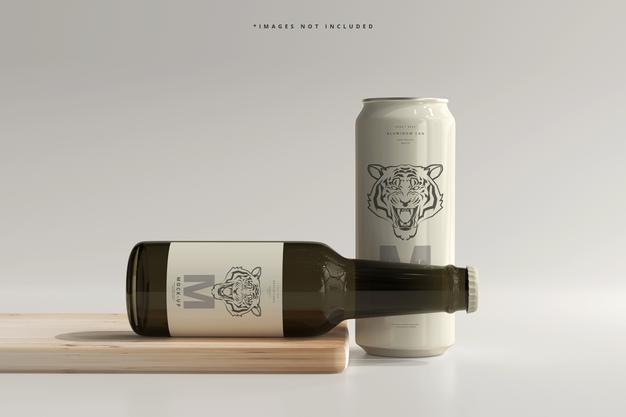 Free 500Ml Sleek Soda Or Beer Can With Bottle Mockup Psd