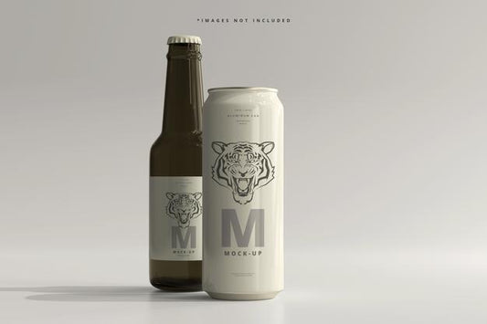 Free 500Ml Sleek Soda Or Beer Can With Bottle Mockup Psd