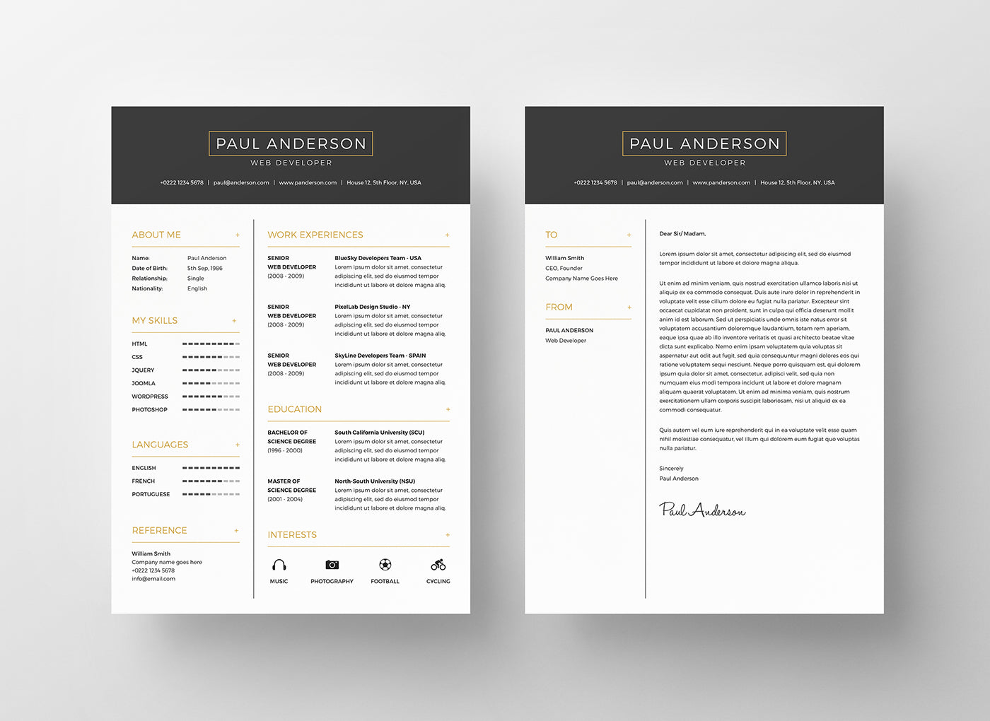 Free Clean and Minimalist CV Resume Template