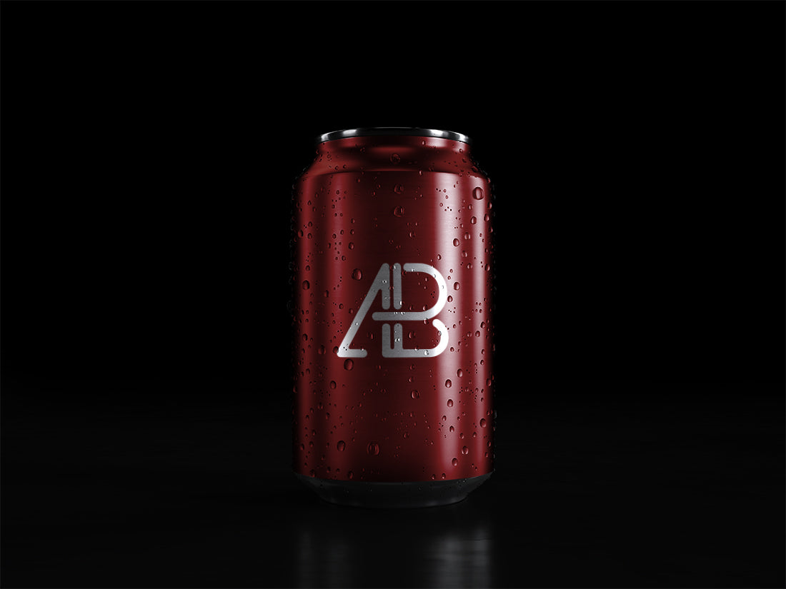 Free 5K Soda Can With Water Drops Mockup