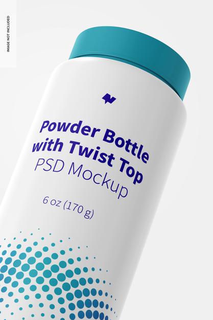 Free 6 Oz Powder Bottle With Twist Top Mockup, Close Up Psd