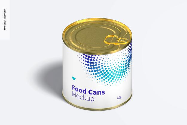 Free 60G Food Can Mockup, Isometric View Psd