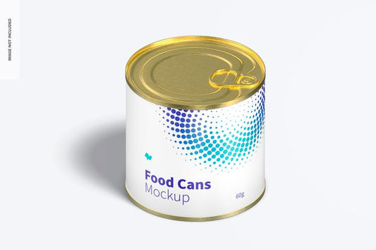Free 60G Food Can Mockup, Isometric View Psd