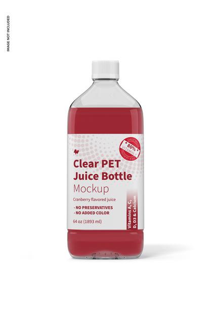 Free 64 Oz Clear Pet Juice Bottle Mockup, Front View Psd