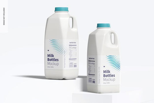 Free 64 Oz Milk Bottles Mockup, Front View Psd