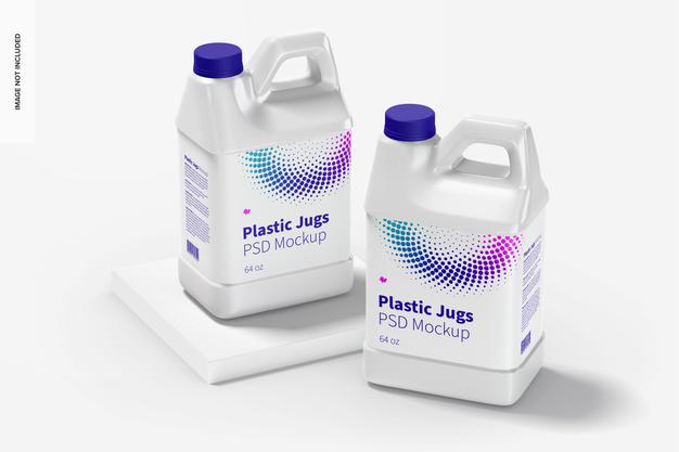 Free 64 Oz Plastic Jugs Mockup, Perspective Psd