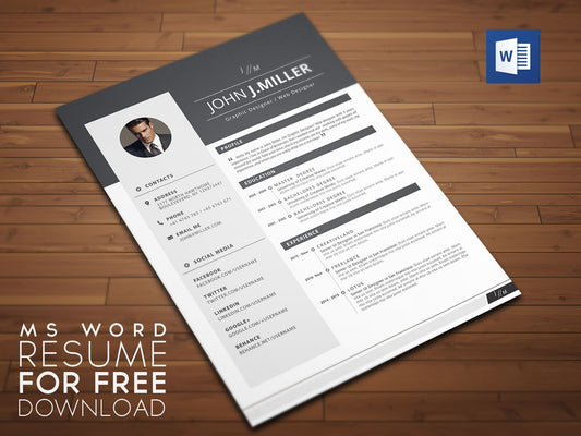Free Microsoft Word Format CV Resume Template in Minimal Style